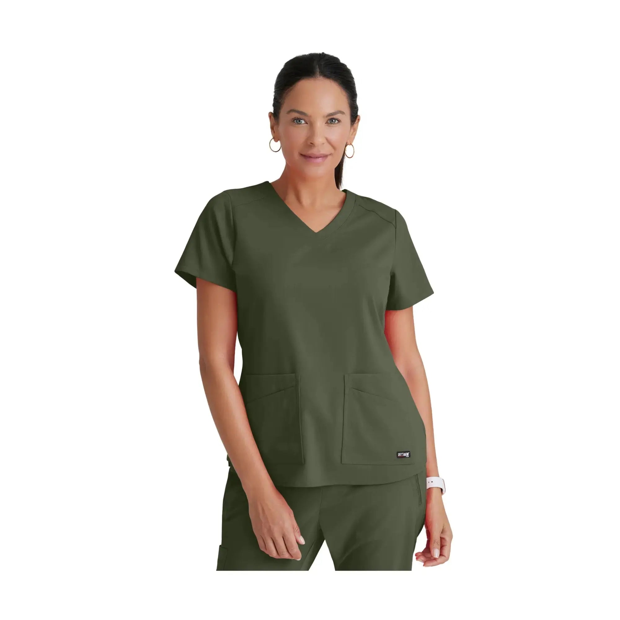 Aura - Túnica con cuello en V - Mujer - Grey's Anatomy Stretch Grey's Anatomy  Olive Green / XL
