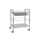 Mesa velador de acero inoxidable - 2 bandejas - 70 x 50 cm - Con cajón