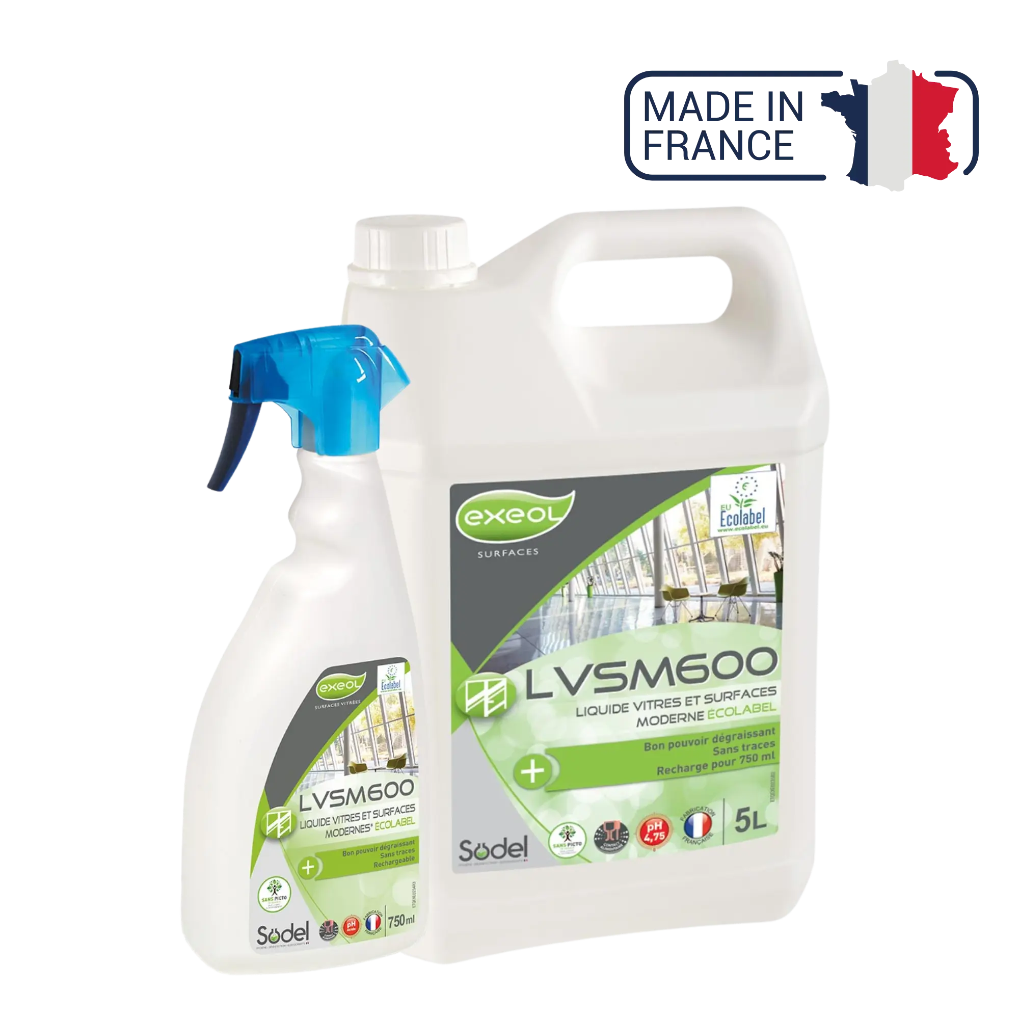 LVSM600 - Nettoyant dégraissant surfaces vitrées Écolabel - Sodel Exeol 