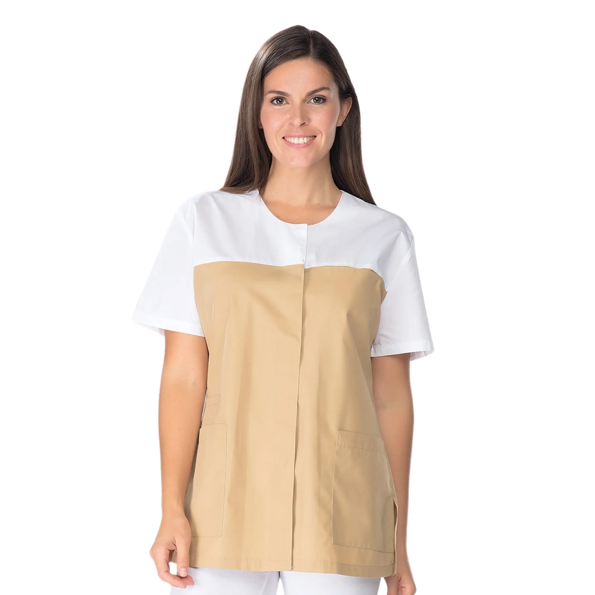 Lola - Tunique Manches Courtes - Femme - 75 cm My Blouse  Beige-Blanc-T6-XXXL