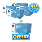 Pack 4+1 boîtes de 50 masques chirurgicaux bleu - 3 plis de type IIR - Norme EN14683 - Certification CE - My Médical