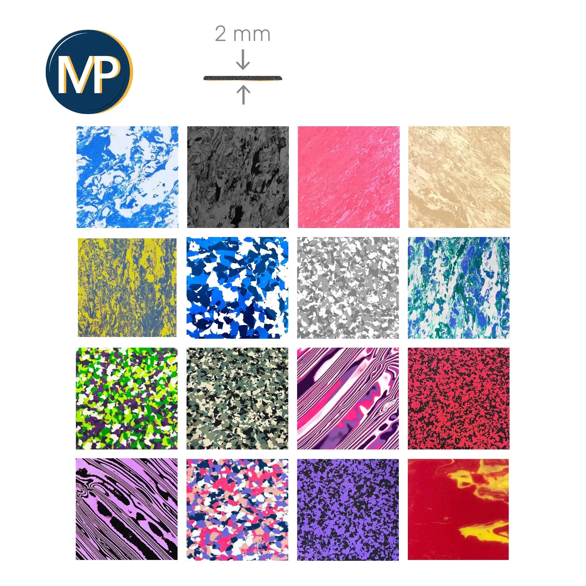 Revestimiento PE EVA - Shore 30 - 2mm - 1035 x 1030 mm - 15 MP colores 